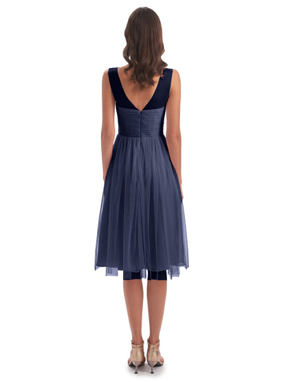 Brooklyn Knee Length Illusion Scoop Tulle Bridesmaid Dresses