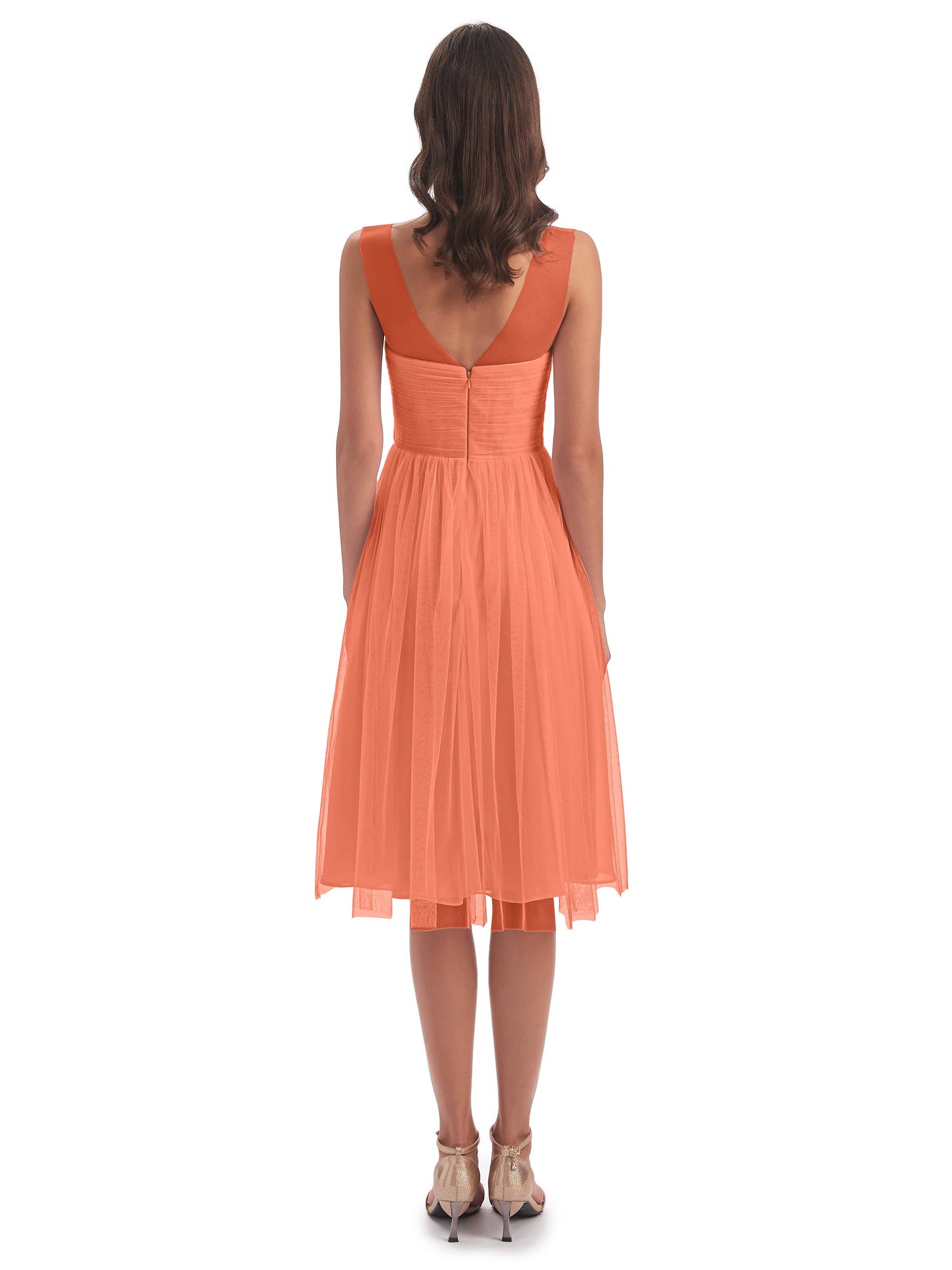 Brooklyn Knee Length Illusion Scoop Tulle Bridesmaid Dresses
