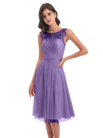 Brooklyn Knee Length Illusion Scoop Tulle Bridesmaid Dresses