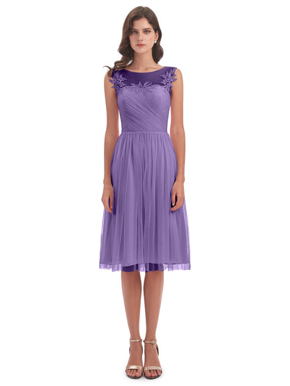 Brooklyn Knee Length Illusion Scoop Tulle Bridesmaid Dresses