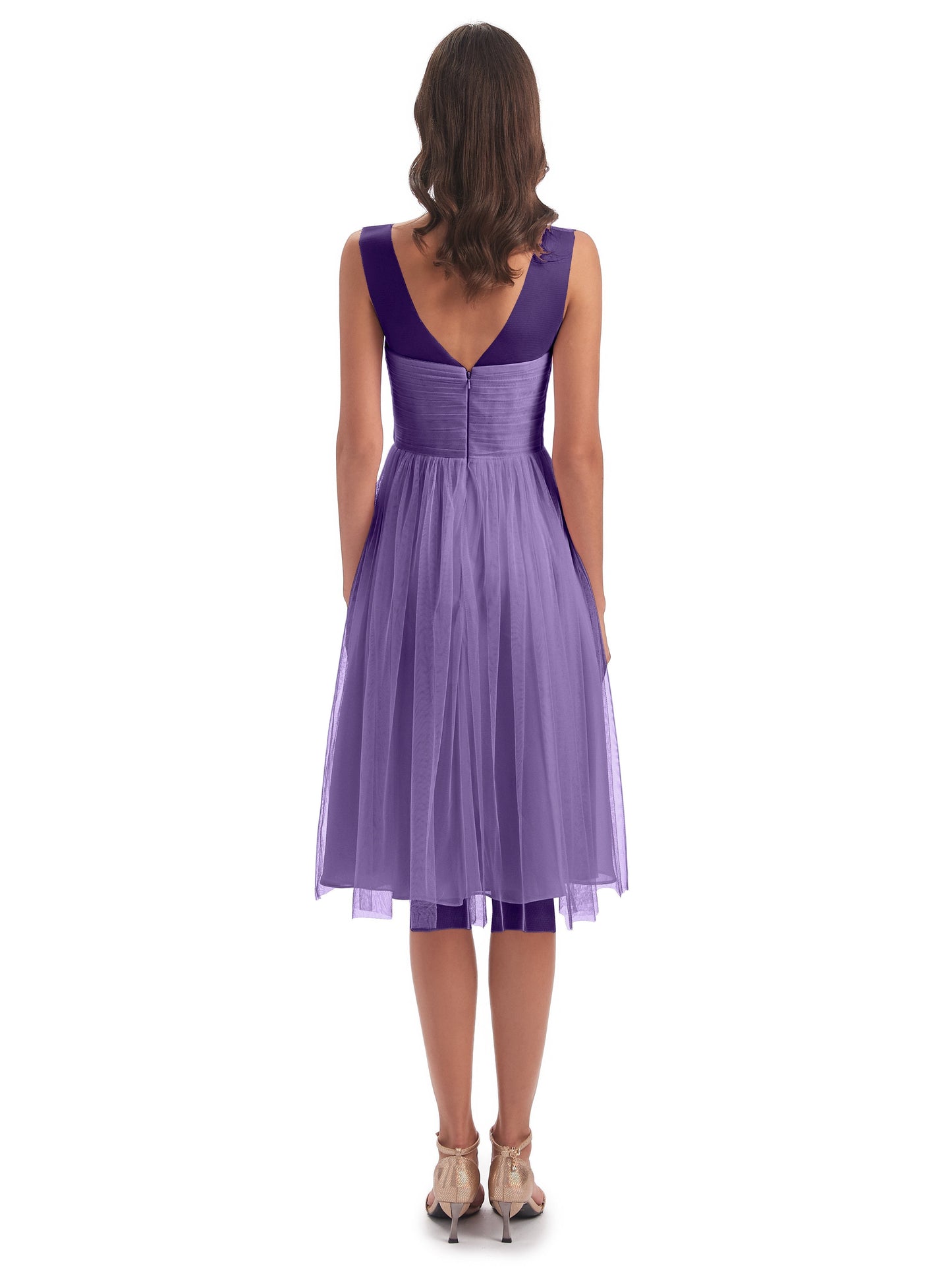 Brooklyn Knee Length Illusion Scoop Tulle Bridesmaid Dresses