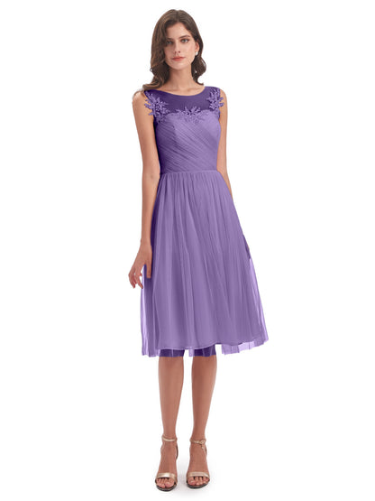 Brooklyn Knee Length Illusion Scoop Tulle Bridesmaid Dresses