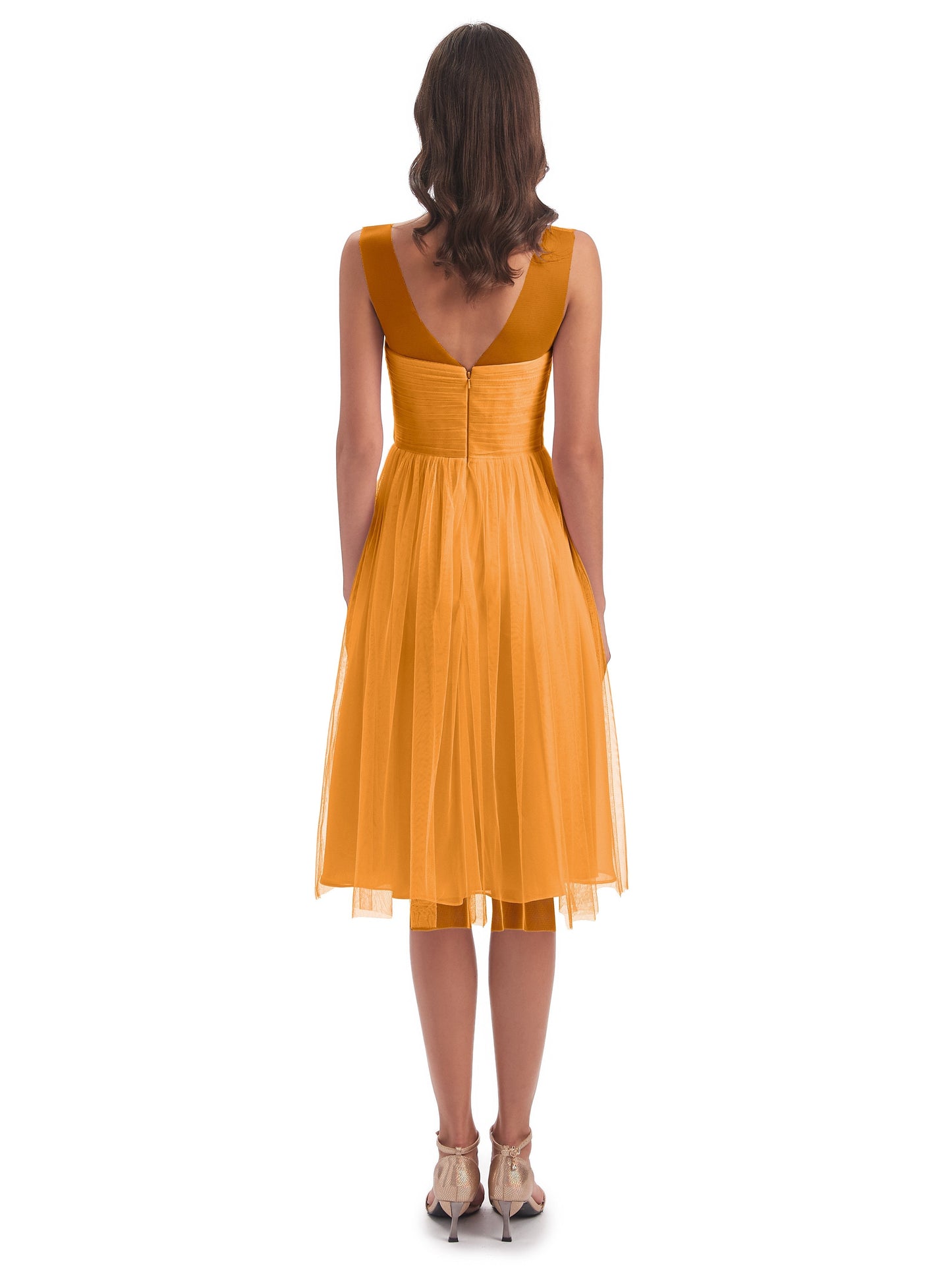 Brooklyn Knee Length Illusion Scoop Tulle Bridesmaid Dresses