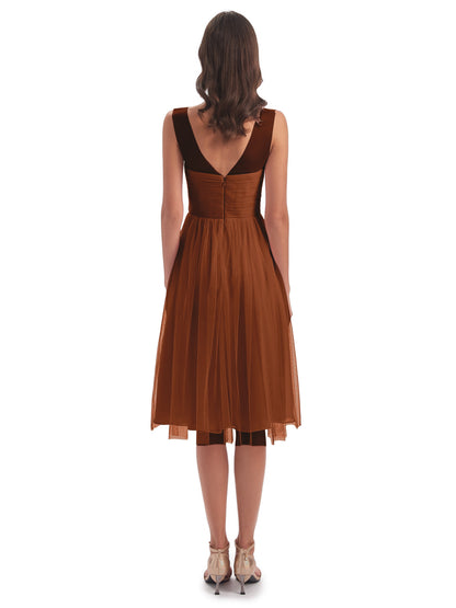 Brooklyn Knee Length Illusion Scoop Tulle Bridesmaid Dresses