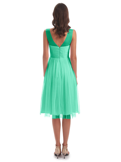 Brooklyn Knee Length Illusion Scoop Tulle Bridesmaid Dresses