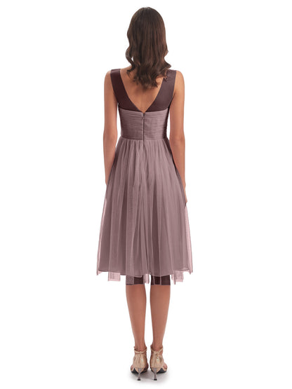 Brooklyn Knee Length Illusion Scoop Tulle Bridesmaid Dresses