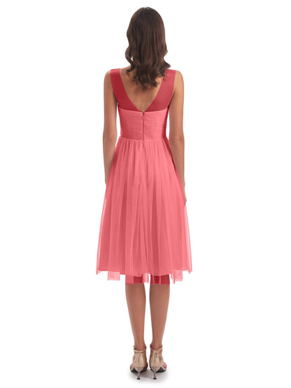 Brooklyn Knee Length Illusion Scoop Tulle Bridesmaid Dresses