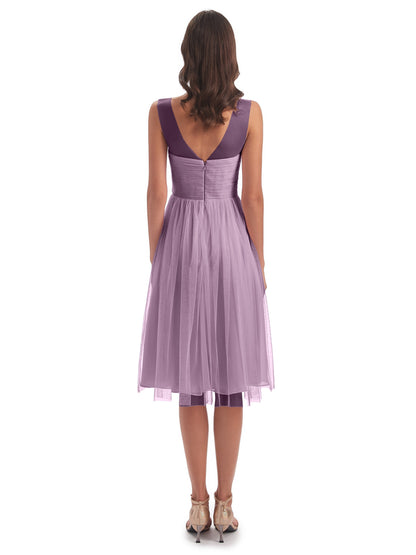 Brooklyn Knee Length Illusion Scoop Tulle Bridesmaid Dresses