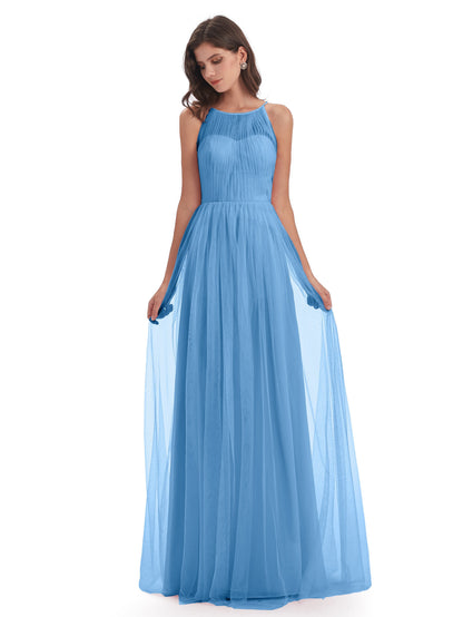 Carla Floor Length Halter Tulle Bridesmaid Dresses