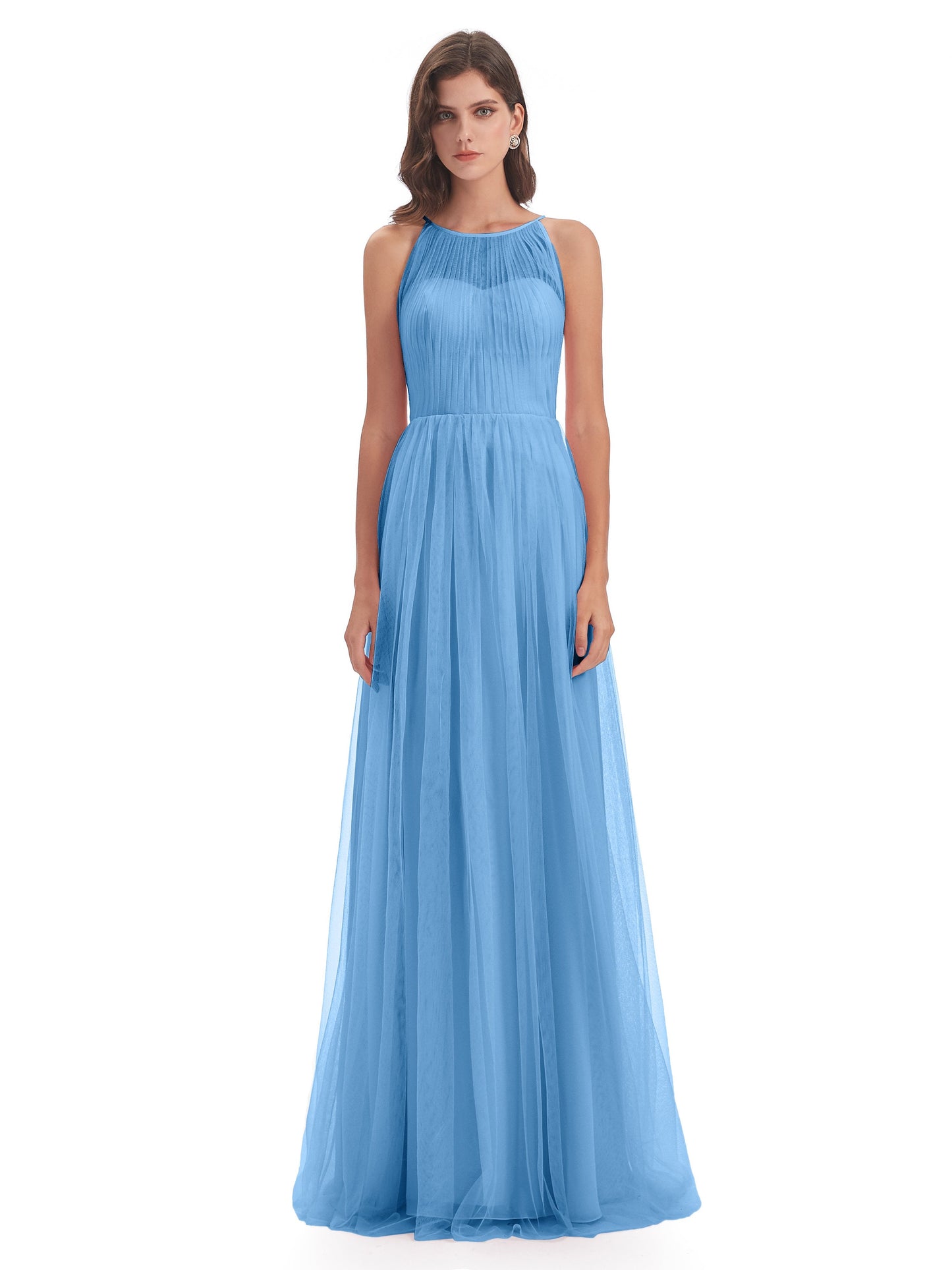Carla Floor Length Halter Tulle Bridesmaid Dresses