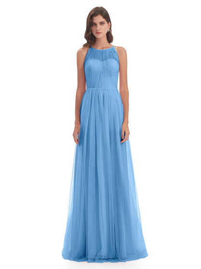 Carla Floor Length Halter Tulle Bridesmaid Dresses