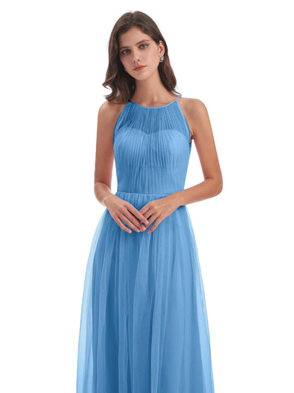 Carla Floor Length Halter Tulle Bridesmaid Dresses