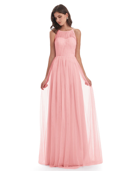 Carla Floor Length Halter Tulle Bridesmaid Dresses