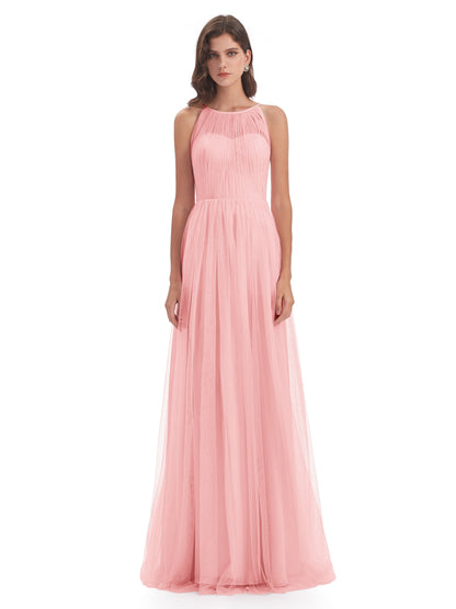 Carla Floor Length Halter Tulle Bridesmaid Dresses