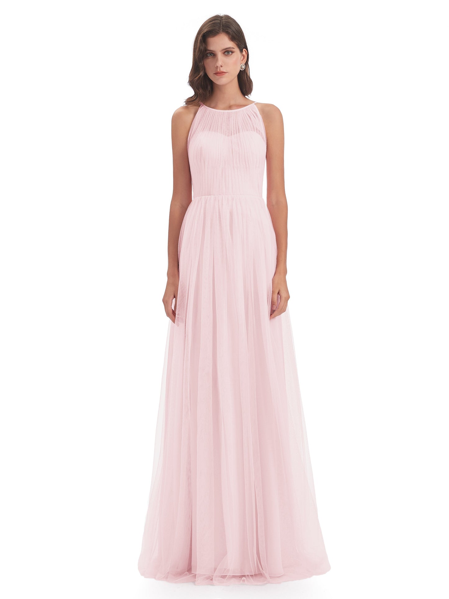 Carla Floor Length Halter Tulle Bridesmaid Dresses