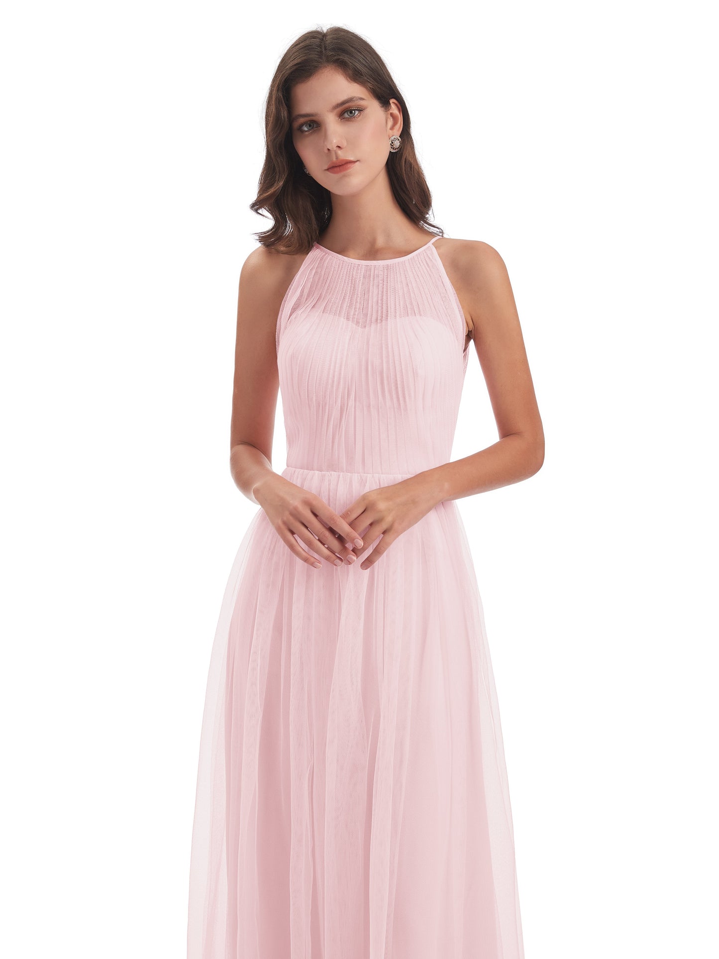 Carla Floor Length Halter Tulle Bridesmaid Dresses