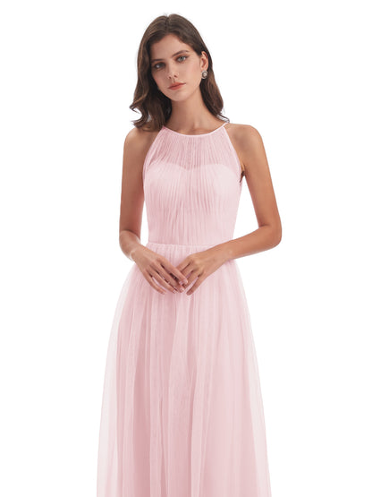 Carla Floor Length Halter Tulle Bridesmaid Dresses
