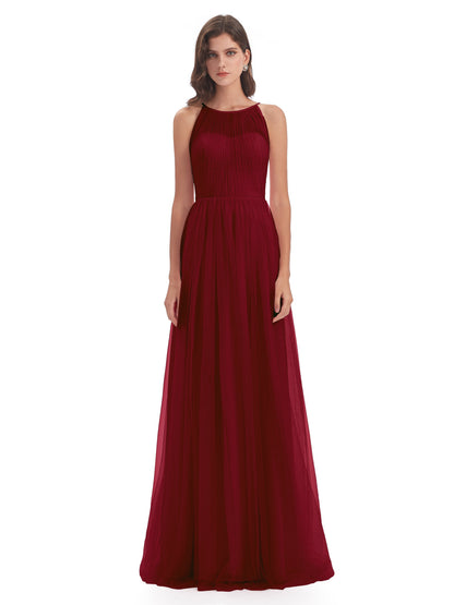 Carla Floor Length Halter Tulle Bridesmaid Dresses