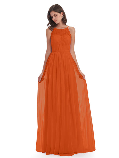 Carla Floor Length Halter Tulle Bridesmaid Dresses