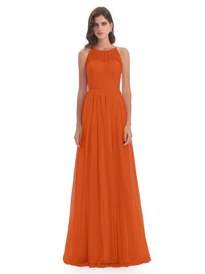 Carla Floor Length Halter Tulle Bridesmaid Dresses