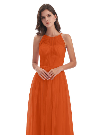 Carla Floor Length Halter Tulle Bridesmaid Dresses