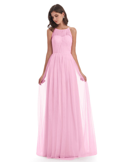 Carla Floor Length Halter Tulle Bridesmaid Dresses