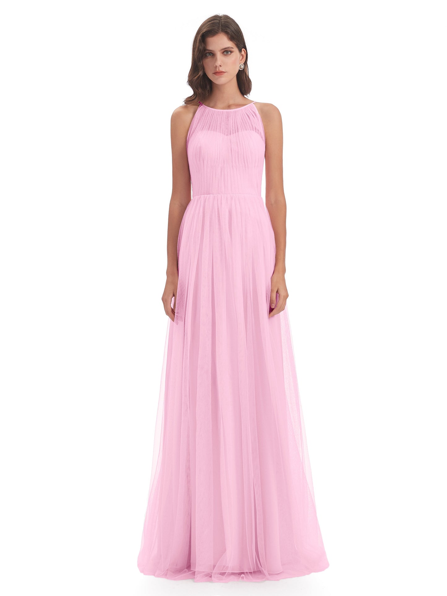 Carla Floor Length Halter Tulle Bridesmaid Dresses