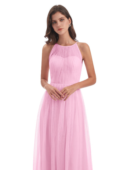 Carla Floor Length Halter Tulle Bridesmaid Dresses