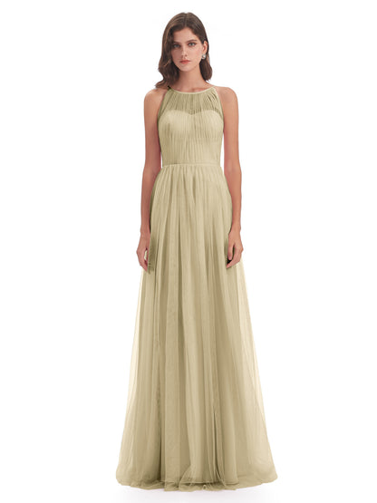 Carla Floor Length Halter Tulle Bridesmaid Dresses