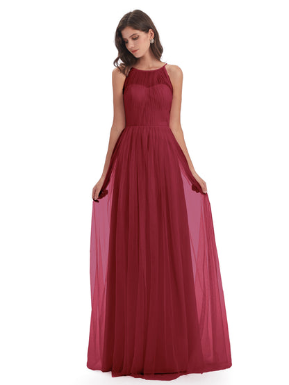 Carla Floor Length Halter Tulle Bridesmaid Dresses