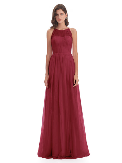 Carla Floor Length Halter Tulle Bridesmaid Dresses