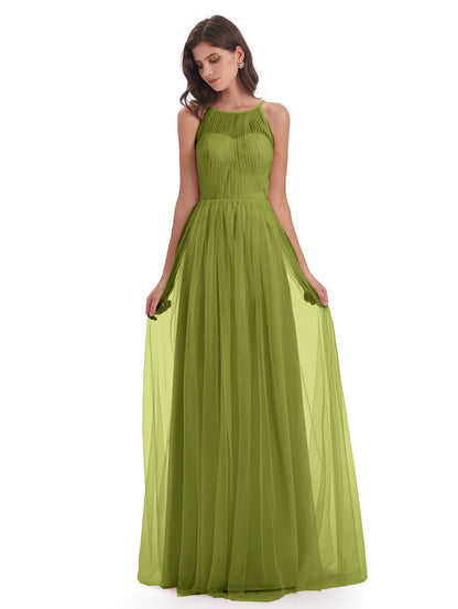Carla Floor Length Halter Tulle Bridesmaid Dresses