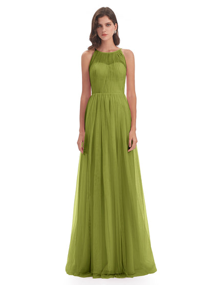 Carla Floor Length Halter Tulle Bridesmaid Dresses