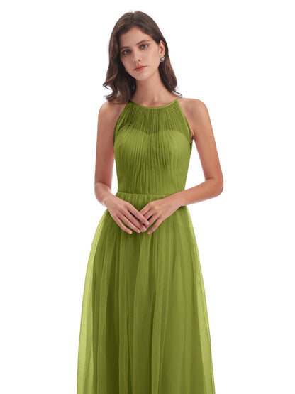 Carla Floor Length Halter Tulle Bridesmaid Dresses
