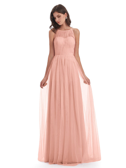 Carla Floor Length Halter Tulle Bridesmaid Dresses