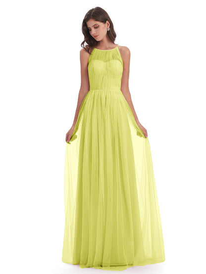 Carla Floor Length Halter Tulle Bridesmaid Dresses