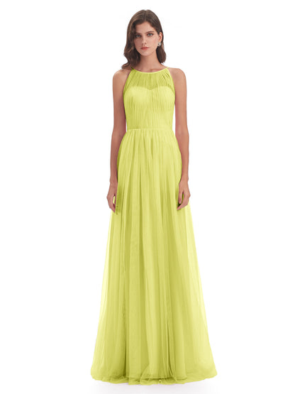 Carla Floor Length Halter Tulle Bridesmaid Dresses