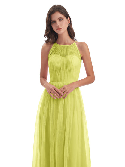 Carla Floor Length Halter Tulle Bridesmaid Dresses