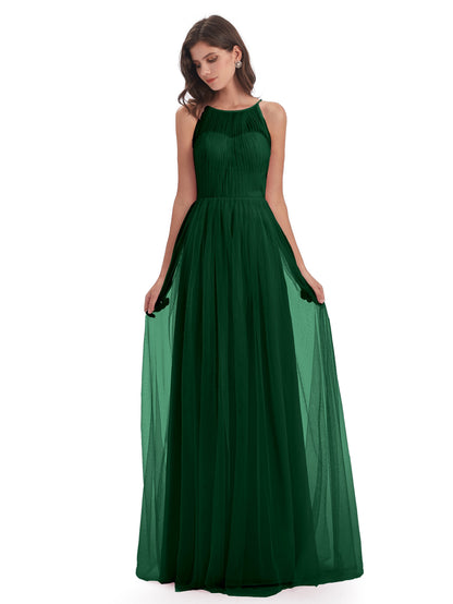 Carla Floor Length Halter Tulle Bridesmaid Dresses
