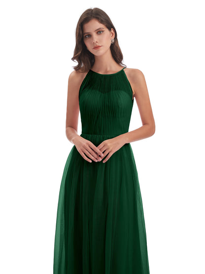 Carla Floor Length Halter Tulle Bridesmaid Dresses