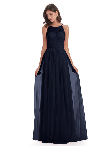Carla Floor Length Halter Tulle Bridesmaid Dresses