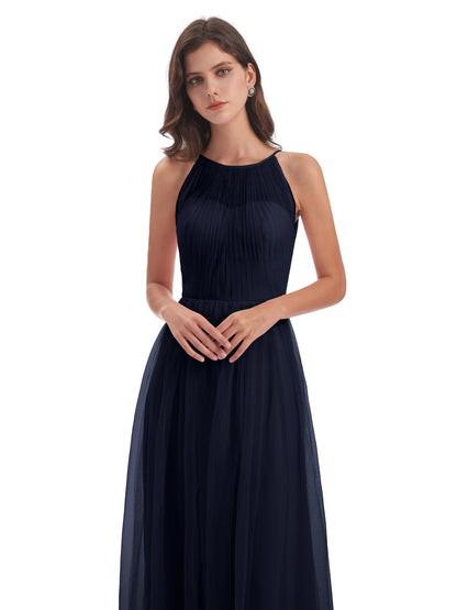 Carla Floor Length Halter Tulle Bridesmaid Dresses