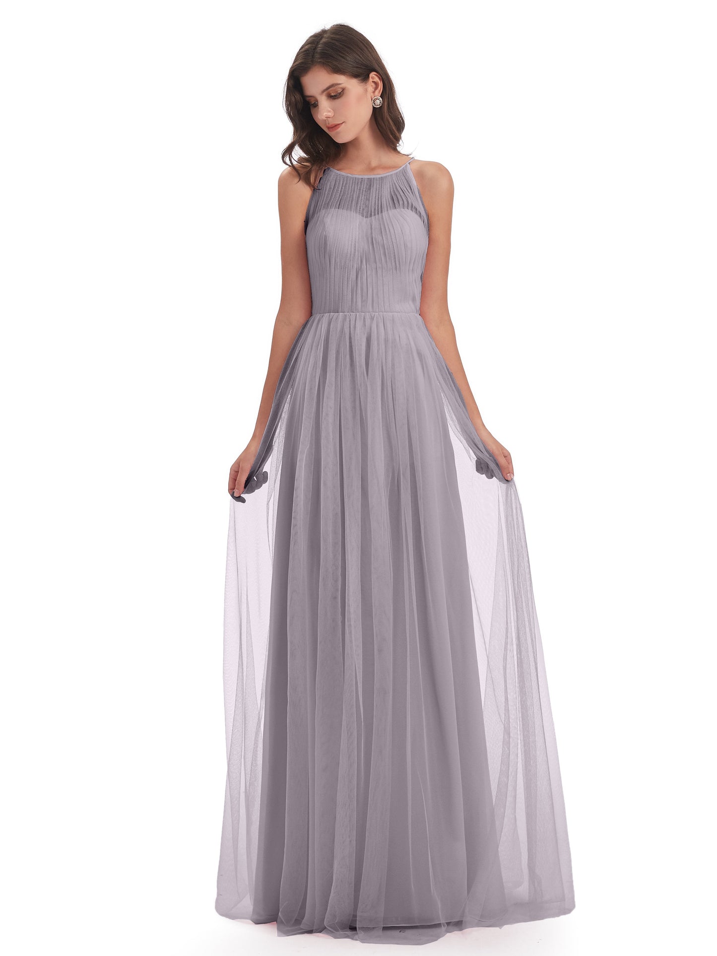 Carla Floor Length Halter Tulle Bridesmaid Dresses