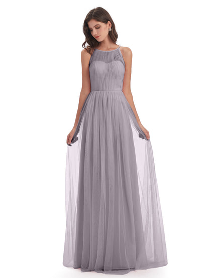 Carla Floor Length Halter Tulle Bridesmaid Dresses