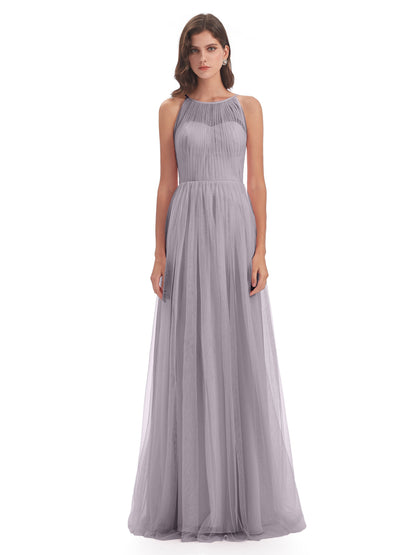 Carla Floor Length Halter Tulle Bridesmaid Dresses