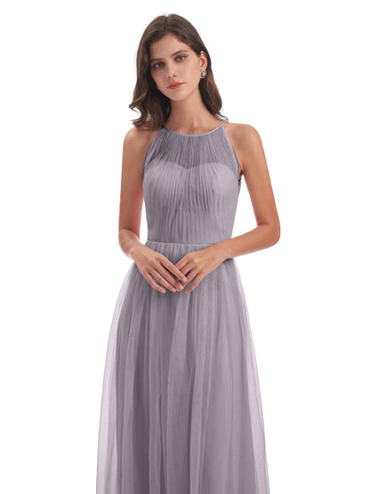 Carla Floor Length Halter Tulle Bridesmaid Dresses