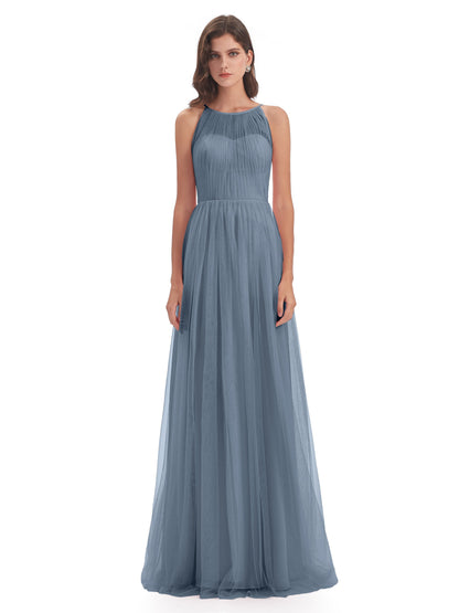 Carla Floor Length Halter Tulle Bridesmaid Dresses