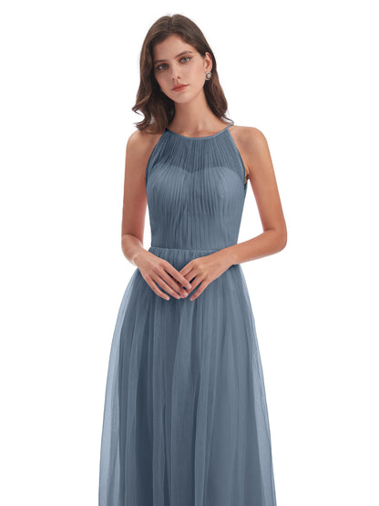 Carla Floor Length Halter Tulle Bridesmaid Dresses