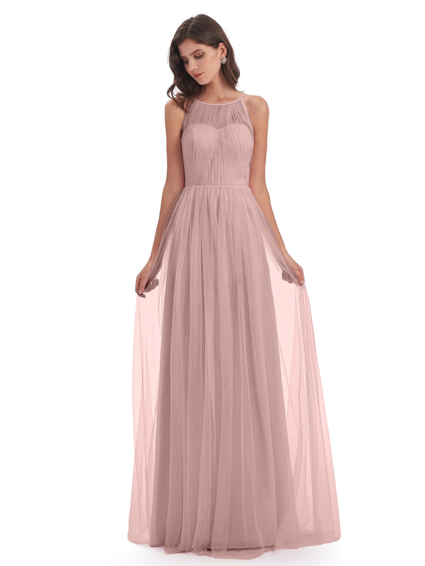 Carla Floor Length Halter Tulle Bridesmaid Dresses