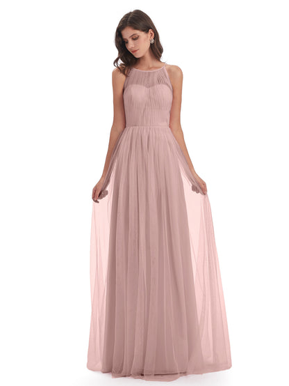 Carla Floor Length Halter Tulle Bridesmaid Dresses